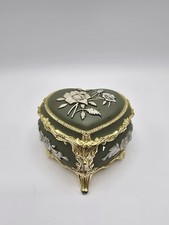 Vintage Japanese Metal Trinket Box Heart Rose 