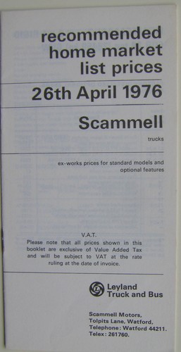 Scammell price list 1976 - scammell,