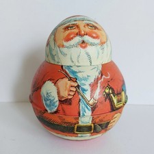 Vintage 1980 Christmas Santa Claus Tin Metal Chein Bristol Ware Roly Poly US Toy