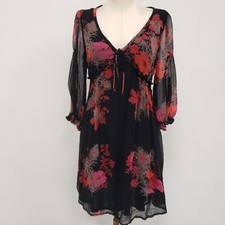 DEPT Womens Dark Floral Babydoll Mini Dress Size XS Fairy Grunge Whimsigoth Y2K