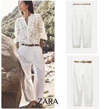 Zara White Cotton Chino Trousers Woman. Size 36/8