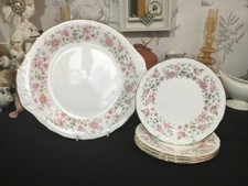 Cake Plate & 4 Tea Plates Vintage Colclough Floral 5pcs
