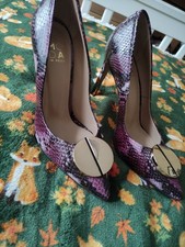 Mode in Pelle Brand New Purple Snake Print Effect High Shoes Size 6.