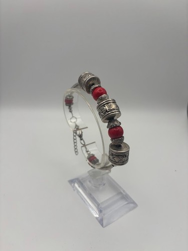 Silver tone red coral bead - tone,