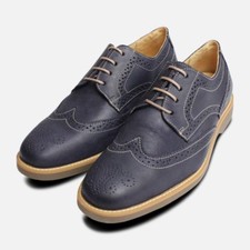 Navy Blue Mens Brogues Rubber