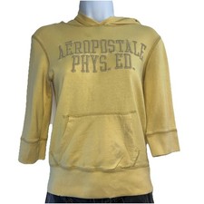 Aeropostale Hooded Sweatshirt Juniors Size XS Butter Yellow Distressed Y2K VTG