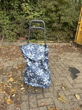 Blue Floral Foldable Shopping Trolley Lightweight 2-Wheel Bag with Handle