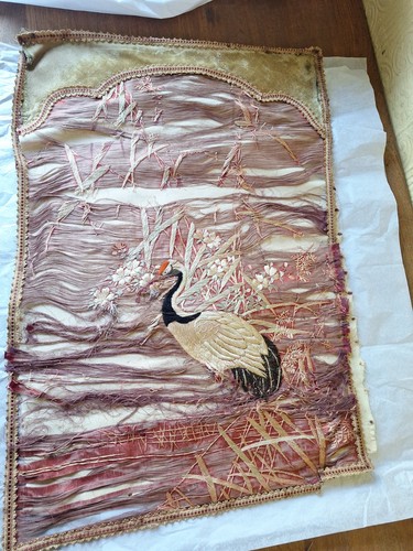 Antique french silk - panel, hand