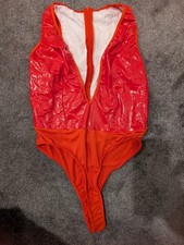 Red PVC Oh Polly Sexy Plunge Bodysuit Size L BRAND NEW never Worn