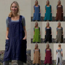 Baking Fixed Cross Back with Pocket Pinafore Apron Cotton Dress Womens PLUS SIZE