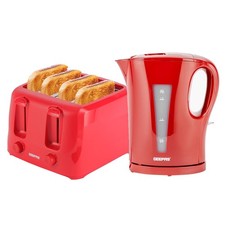 2200W 1.7L Electric Kettle & 4 Slice Bread Toaster Kitchen Combo Set Red