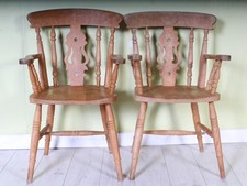 Delivery Options - 2 Rustic Old Fiddle back Carver Chairs - Waxed - Sturdy