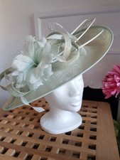Nigel Rayment Light Green Flower & Quill Fascinator Hat Wedding Races 