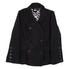 TOMMY HILFIGER Womens Pea Coat Black Wool L