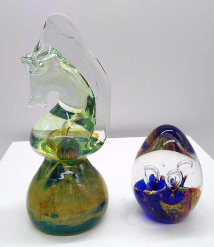 Mdina glass paperweight - glass, blue