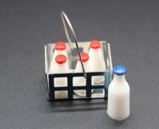 Dollhouse Miniature Toy Drinking 5 Milk Bottles & Basket Accessories Fairy Decor