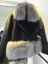 ❤️❤️BEAUTIFUL SOFT SHEARLING SHEEP LEATHER FOX FUR TRIM JACKET ALL SIZES❤️❤️