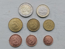 8 CIRCULATED FINLAND COINS 2 & 1 EUROS, 50, 20, 10. 5, 2 & 1 CENTS (MIXED YEARS)