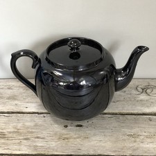 Vintage Gibsons England Black Brown Teapot Squat Glossy Farmhouse Utility