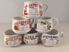 Set Of Six Retro Ceramic Soup Recipe Bowls/ Mugs