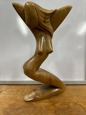 Vintage Carved Wood Nude Sculpture Statue Female Figure Art Deco 30cm x 18cm