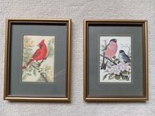 J & J Cash Cardinal & Bullfinch Bird Woven Jaquard Loom Framed Art Wall Hanging