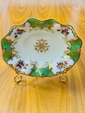 Antique Coalport Batwing Plate Green & Gilt Hand Painted Floral