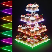 LED Clear Acrylic Cupcake Stand Display Wedding & Party 3/4 Tier Cup Cake Holder