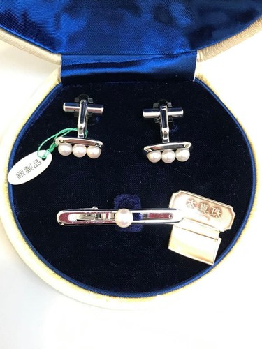 Silver pearl cufflinks tie - cufflinks, &