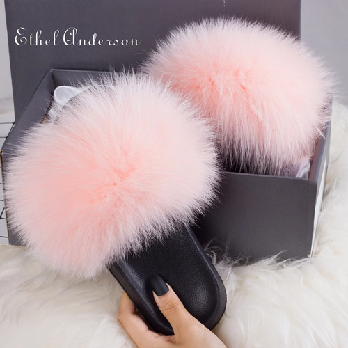 Real fox fur slippers slides - fox,