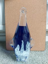 Gorgeous Large Glass Penguin Paperweight, Cobalt Blue And White. Possibly Murano