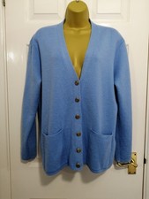 DAMART Size UK 18-20 Blue Cardigan Gold Buttons Pockets Acrylic & Wool Blend 