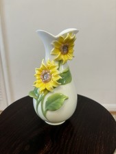 Stunning Rare German Graff Porcelain Vase With 3D Sunflowers Design - 16cm Tall