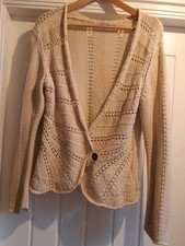 Nougat London Cream Heavy Cotton Wrap Cardigan. Lace Rib Pattern. Size 5/XL VGC