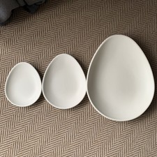 NIGELLA LAWSON  EGG SHAPED PLATES PLATTERS X 3 CREAM CHINA  23cm, 29cm & 45cm