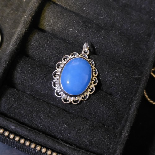 Sterling silver blue cabochon - silver,