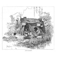 AUSTRALIA An Aborigine Encampment - Antique Print 1886
