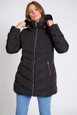 Women's Tokyo Laundry Black 3/4 Length Puffer Jacket Hooded Winter Coat Size 14