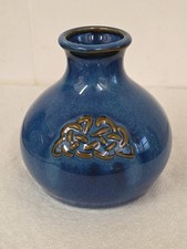 Vintage Highbank Porcelain Scottish Studio Pottery Celtic Knot Blue Vase 3.5"