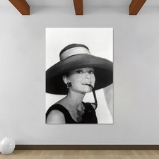 Audrey Hepburn - Wearing a Hat - Movie Wall Art - Canvas Rolled Wall Art Print