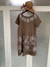 ALMATRICHI SPANISH DESIGNER EMBROIDERED COTTON DRESS SIZE XL 50 TAUPE UNUSED