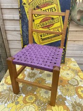 Vintage Wooden Child’s Teddys Chair With Woven Rush Seat And Wood Back