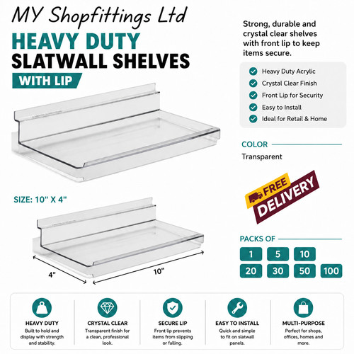 Clear acrylic slatwall shelves - acrylic,