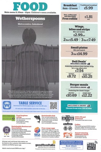 Wetherspoons bar menu - bar,