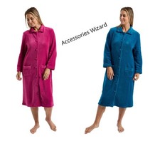 Ladies Button Through Soft  Fleece Pockets Dressing Gown Lounge Wear