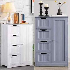 Bathroom Wood Cabinet Storage 4 Drawers 1 Door Free Standing Cupboard Unit