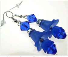 Vintage Look Dangly Long Drop Lucite Flower, Glass Earrings + Free Secret Pair