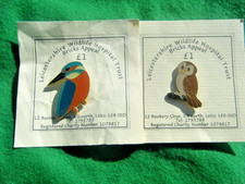LEICESTERSHIRE WILDLIFE TRUST PIN BADGES - KINGFISHER & OWL  DESIGNS