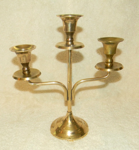 Brass three arm candelabra - three,