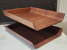 VINTAGE MCM FLORENCE KNOLL 2 TIER MOLDED CURVED WOOD DESK TRAY ORIGINAL LABEL